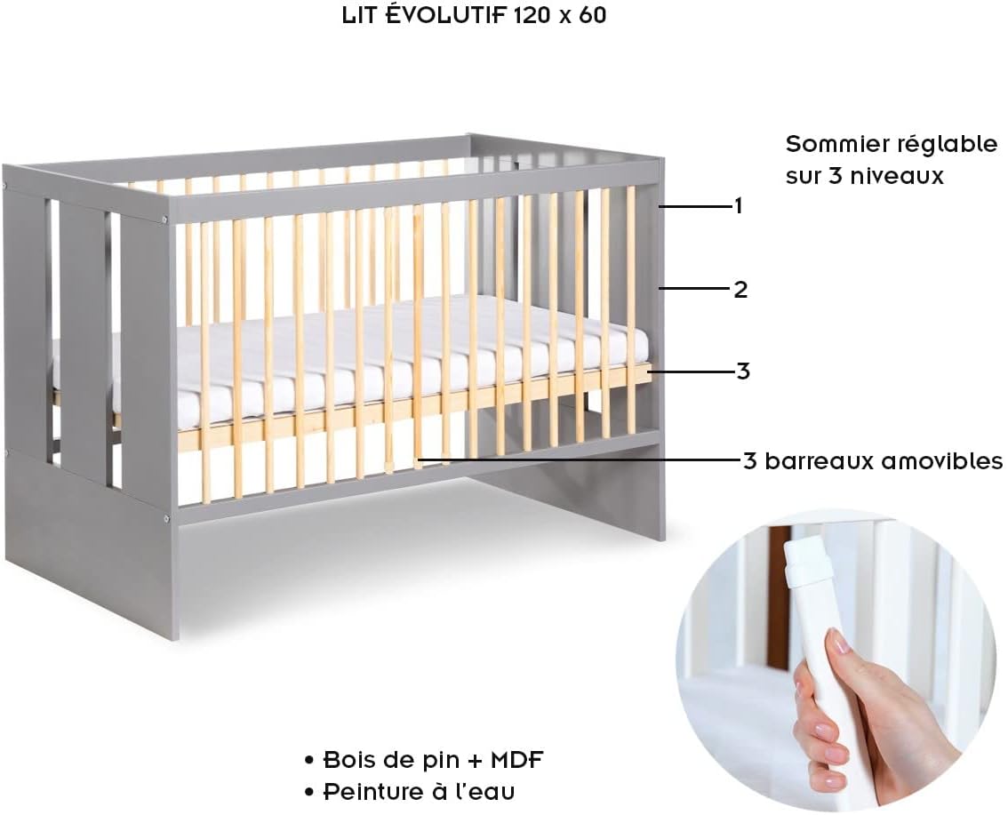 LIT BEBE GRIS 60*120CM - NISA