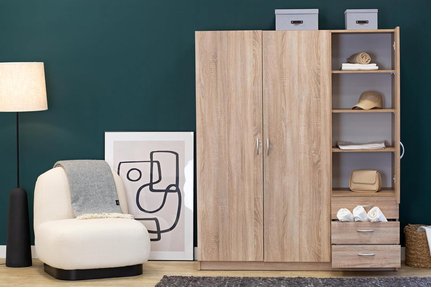 Armoire Bois d'ingénierie Gaya , Chêne Sonoma, 146 x 50 x 175 cm