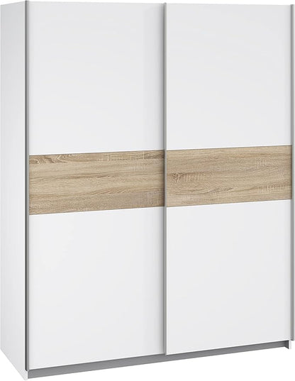 Armoire Portes Coulissantes, Style Scandinave, Blanc/Chêne Sonoma, 150x190.5x61cm
